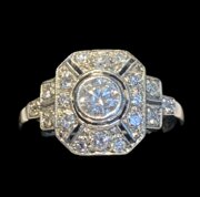 French Art Deco 18ct Gold Diamond Ring - Size L