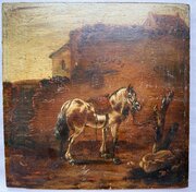 Naïve Continental Oil On Board Of A Horse 19th C.