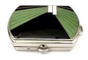 Art Deco French Chrome & Enamel Powder Compact