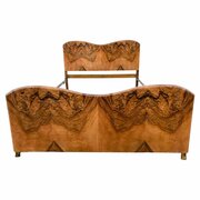 Art Deco Heavily Figured Double Walnut Bed, C1930
