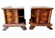Art Deco Matching Pair Of Walnut Bedside Cabinets