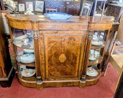 Antique Burr Walnut Display Sideboard / Credenza