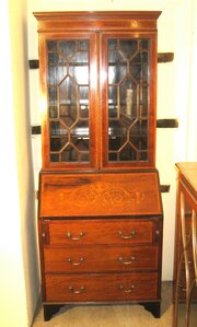 Edwardian Inlaid Mahogany Bureau Bookcase.