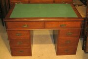 Late Victorian solid teak pedestal campaign desk
