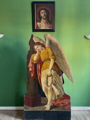 18th C. Religious Oil Painted Angel Dummy Board