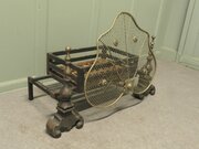 19th C Inglenook Fire Grate On Andirons With Brass