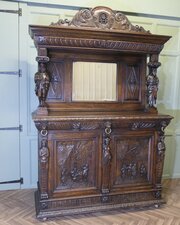 19th Century Carved Oak Mirror Back Dresser  