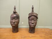 2 Beautiful Benin Bronze Heads Lost-wax Casting