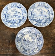3 19th Century Lovely Blue And White English Plate