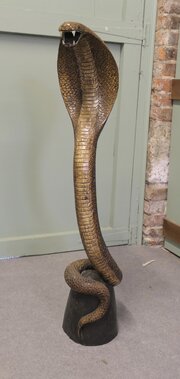 4ft Tall Hand Carved Wooden Cobra 