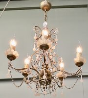 6 Branch Pink Venetian Art Deco Chandelier 