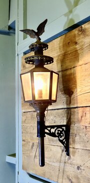 A Large Brass Carriage Light With Eagle, Wall Ligh