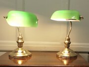A Pair Of Brass And Green Glass Banker’s Lamps