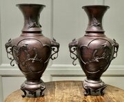 A Pair Of Large Japanese Bronze Vases Meiji Period