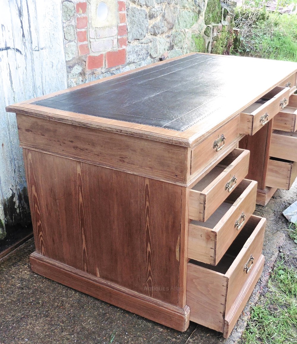 A Very Large Victorian Pitch Pine Desk, By Heals Antiques Atlas