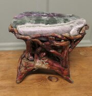 Agate Slab Set On Very Unusual Carved Root Stand