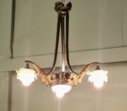 Art Deco Brass And Glass 3 Branch Centre Light