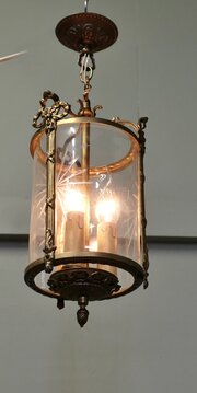 Art Deco Brass And Star Etched Glass Lantern