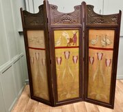 Art Nouveau Copper & Oak 3 Fold Screen Naive Wool 