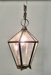 Arts And Crafts Brass & Glass Hall Lantern
