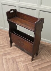 Arts And Crafts Open Front Oak Bookcase & Mag Rack