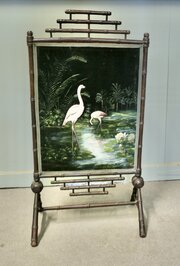 Black Lacquer Oriental Fire Screen, 