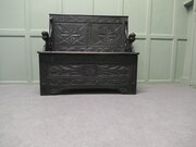 Early 19th Century Carved Oak Box Settle