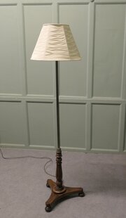 Edwardian Brass And Mahogany Floor Standing Lamp