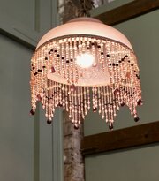 French Art Deco Glass Light With Beaded Shade