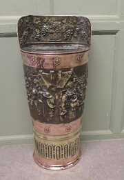 French Arts And Crafts Embossed Brass Stick Stand