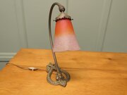 French Brass Bacchus Table Lamp With Opaline Glass