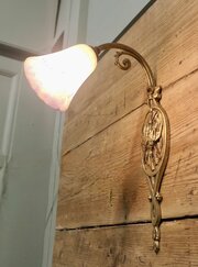 French Brass Wall Light With Original Dugué Glass 