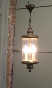 French Brass And Glass Lantern Hall Light