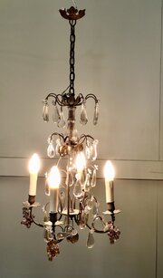French Chandelier Hung With Crystal Amber & Mauve 