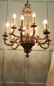 French Twelve Arm Two Tier Gilded Brass Chandelier