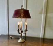French Gold Toleware And Brass Triple Desk Lamp
