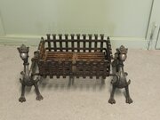 Gothic Inglenook Grate Set On Dragon Andirons  