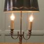 Green Toleware and Brass Twin Bouillotte Desk Lamp