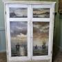 Hand Painted Cupboard, 4 Oil Seascape Paintings
