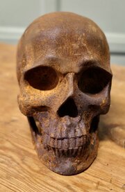 Heavily Rusted Cast Iron Human Scull Sculpture