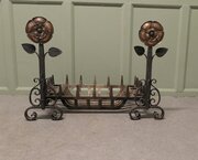 Iron Fire Grate Set On Arts And Crafts Tudor Rose 