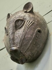 Large African Benin Bronze Leopard’s Head Mask
