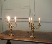 Large Brass 3 Branch Table Lamps “Candelabra"