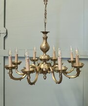 Large French Gothic Style Gilded Brass Chandelier 