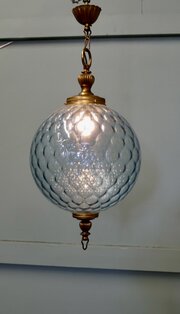Large French Pale Blue Dimple Pendant Globe Light