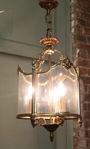 Large French Rocco Style Brass And Glass Lantern 