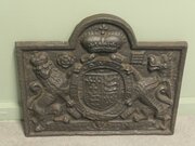 Large Iron Fire Back, Royal Crest And Motto. 