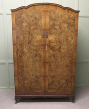 Maple Art Deco Bur Walnut Compact Shelved Wardrobe
