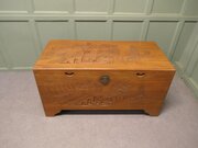 Oriental Minimalist Carved Camphor Wood Chest