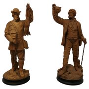 Pair Of Black Forest Huntsmen, Pottery  Figures 